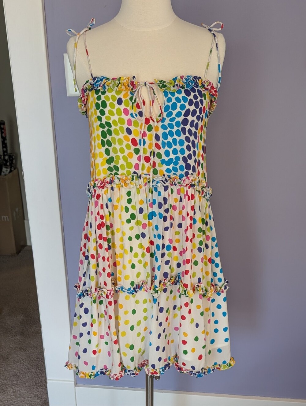 🌈 Bright Polka Dot Silk Mini Dress
